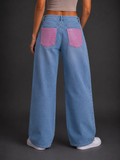 Jeans Baggy Wide Leg Crystal Pocket