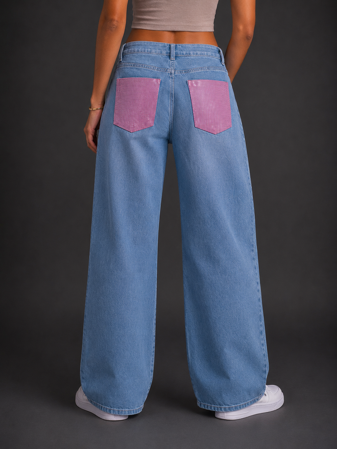 Jeans Baggy Wide Leg Crystal Pocket