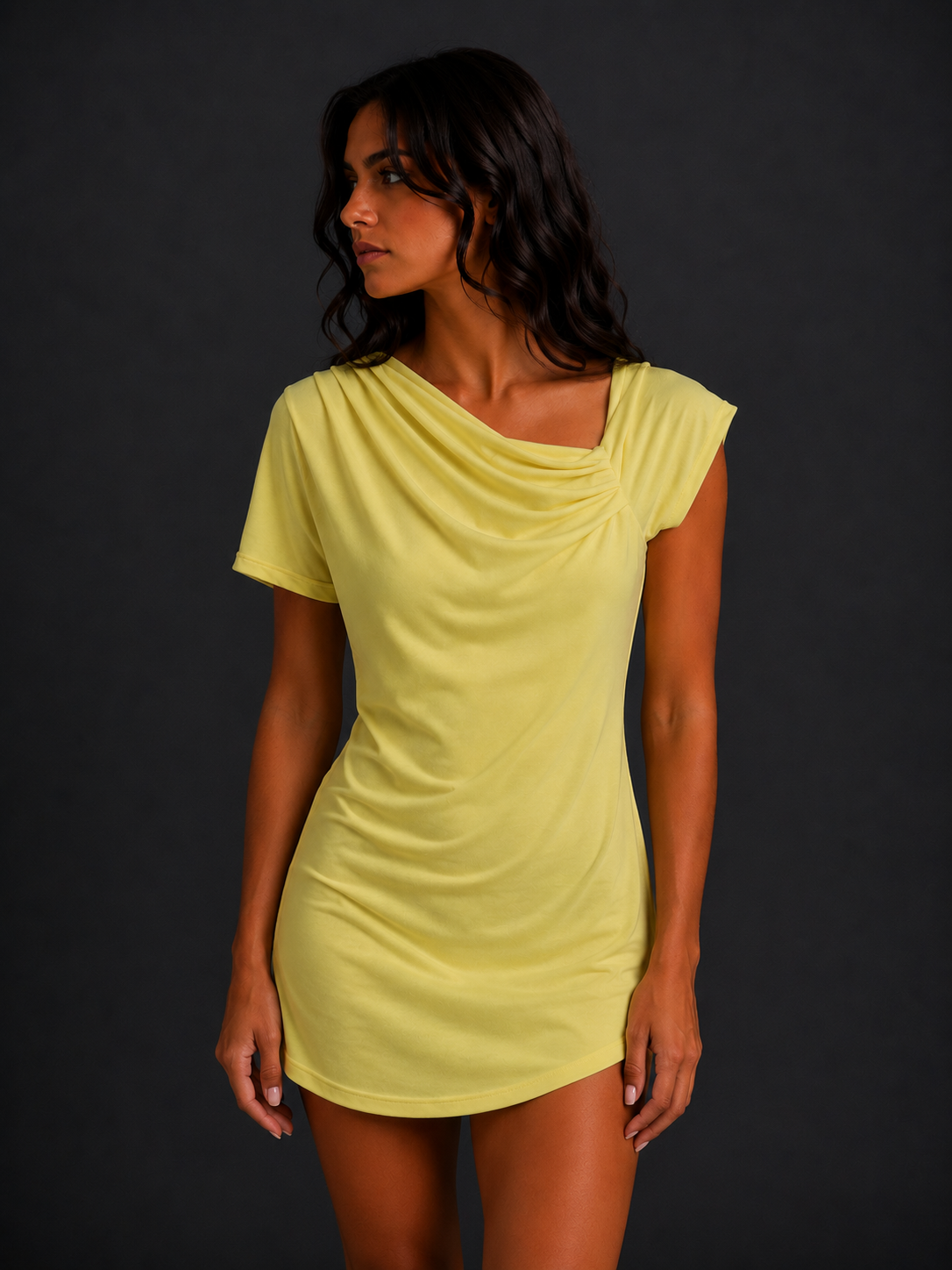Abito Mini Donna “Lime Drape” – Vestito Drappeggiato Giallo Pastello