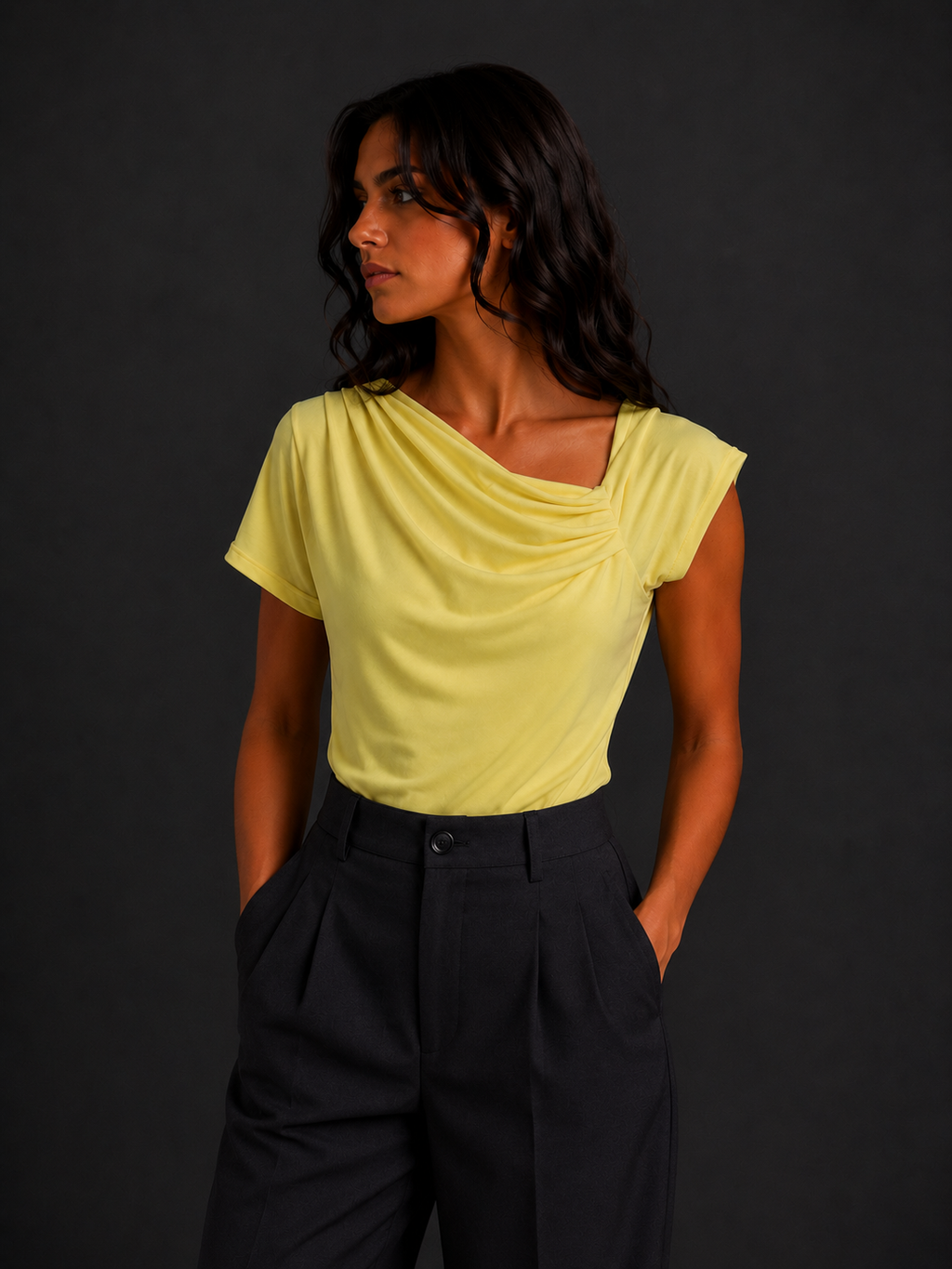 Abito Mini Donna “Lime Drape” – Vestito Drappeggiato Giallo Pastello