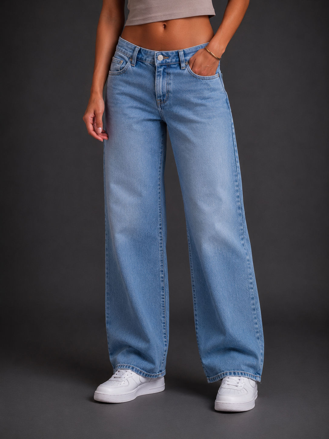 Jeans Baggy Wide Leg Crystal Pocket