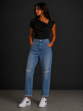 Jeans Mom Fit Denim Chiaro Destroyed – Comfort & Stile Contemporaneo