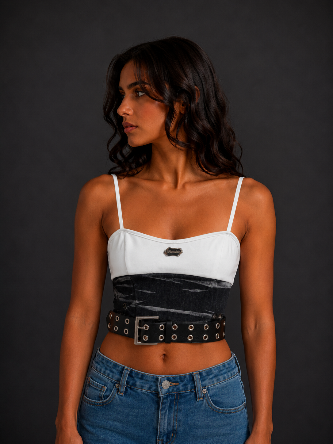 Corset Crop Top “Midnight Rebel” – Bustier Streetwear Nero con Cintura