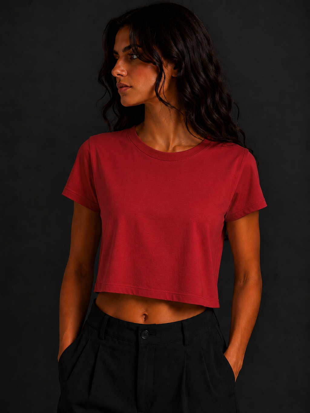 T-Shirt Crop Donna Premium – Rosso Intenso