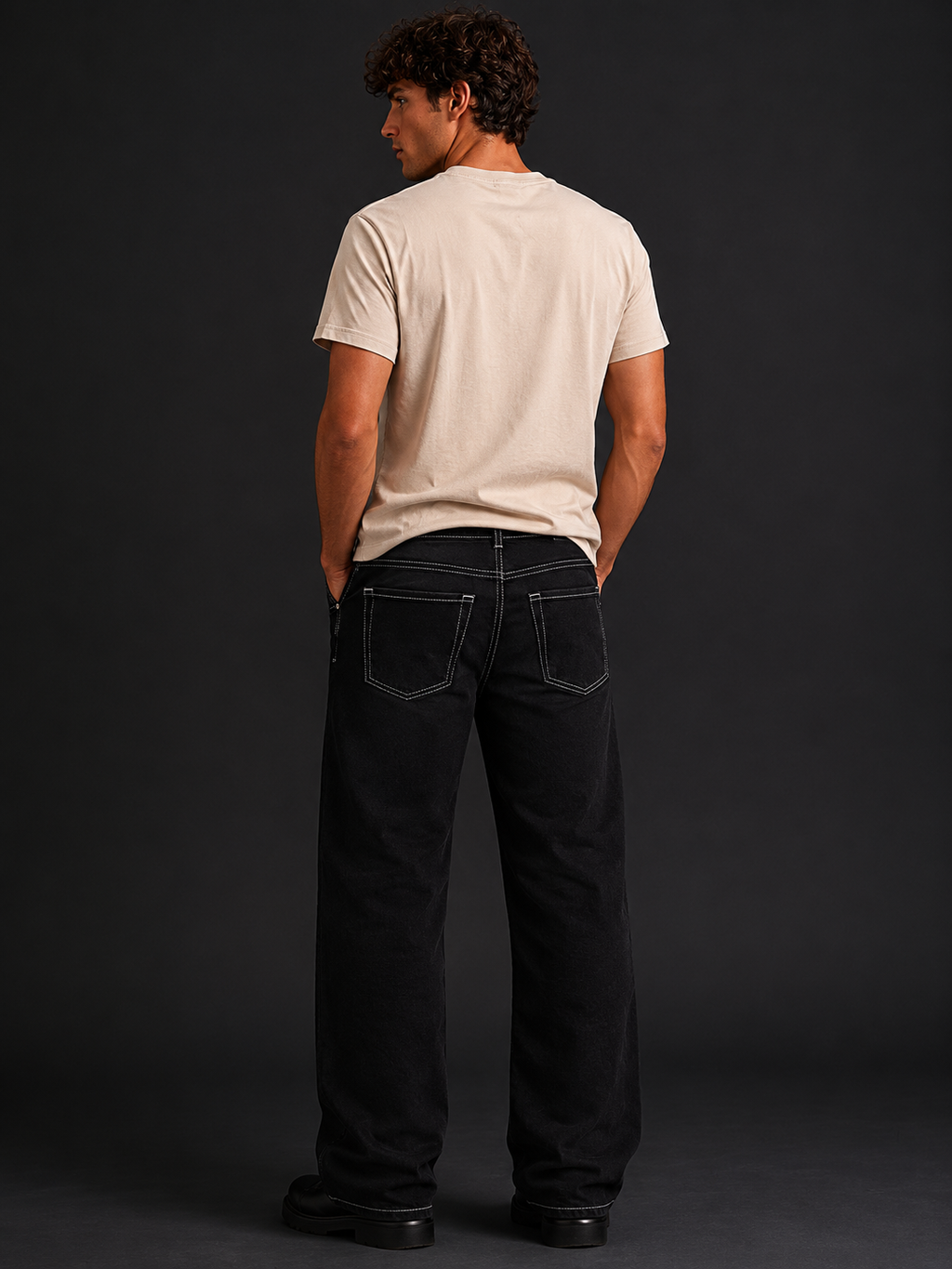 Jeans Wide Leg Destroyed Nero Premium
