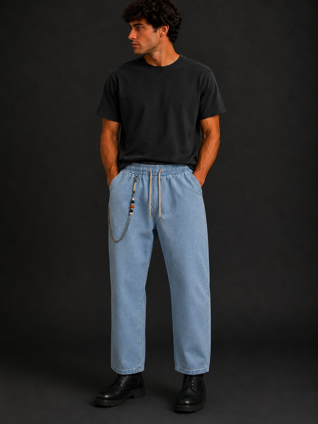 Jeans Relaxed Fit Denim Light Blue con Vita Elasticizzata